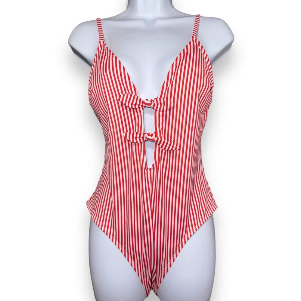 Xhilaration Bow Ties Red And White One Piece Swimsuit Size Large